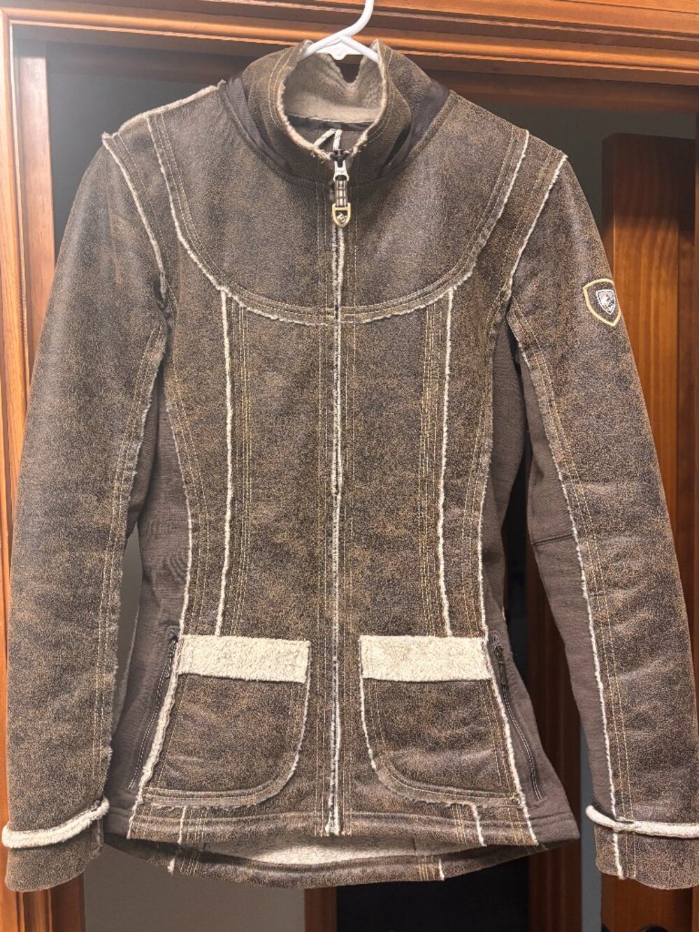 Kuhl Dani Brown Faux Leather Sherpa Lined Jacket w/detachable hood - Women's XS